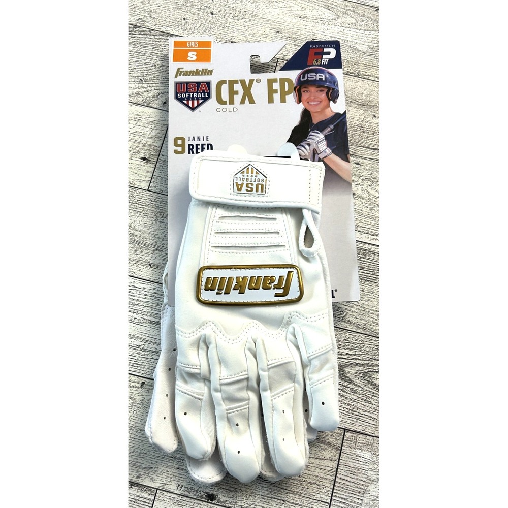 NWT Franklin CFX FP White & Gold Fastpitch Batting Gloves Janie Reed Girls SMALL